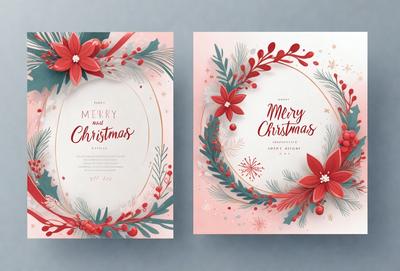 Merry Christmas card with a wreath on the front.